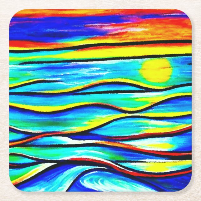 Posavasos Cuadrado De Papel Sundown at Sea Art Paper Coaster (Anverso)