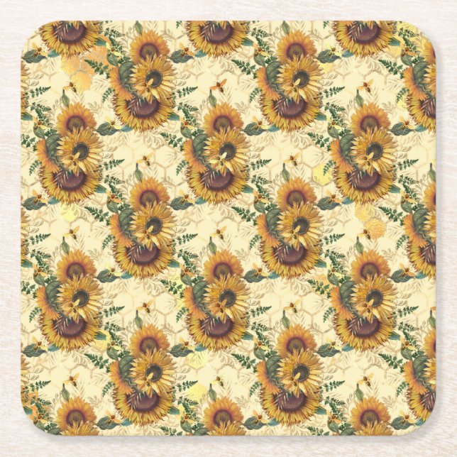 Posavasos Cuadrado De Papel Sunflower Gifts | Sunflower Turn Surrounded (Anverso)