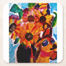 Posavasos Cuadrado De Papel Sunflowers and chihuahua 