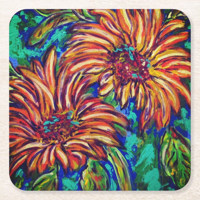 Posavasos Cuadrado De Papel Sunflowers Paper Coaster (Anverso)