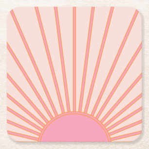 Posavasos Cuadrado De Papel Sunrise Pink Resumen Retro Sunshine