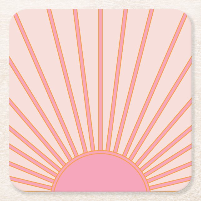 Posavasos Cuadrado De Papel Sunrise Pink Resumen Retro Sunshine (Anverso)
