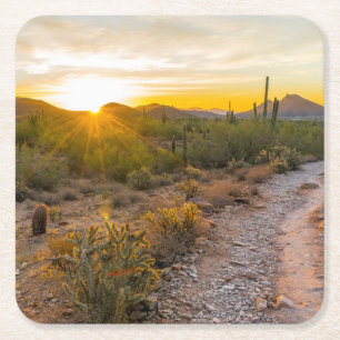 Posavasos Cuadrado De Papel Sunrize sobre el sendero de Arizona