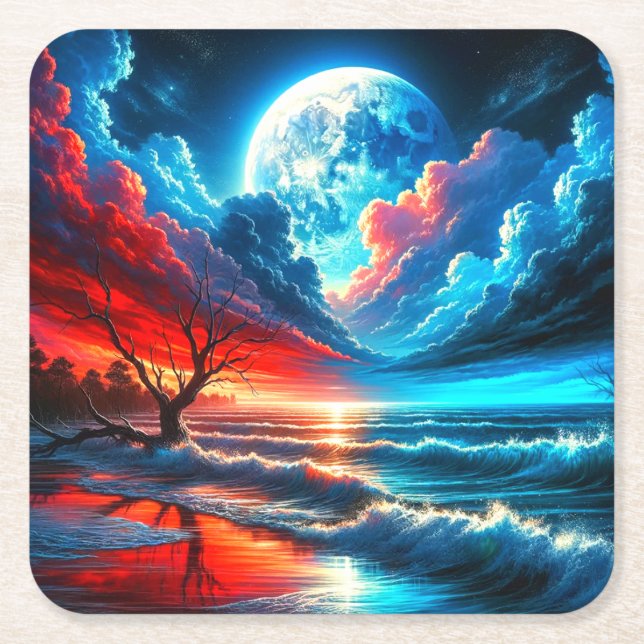Posavasos Cuadrado De Papel Sunset (Anverso)
