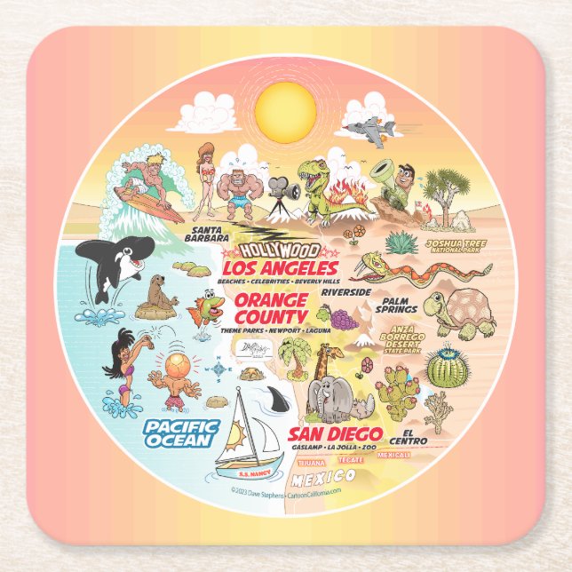 Posavasos Cuadrado De Papel Sunset SoCal (Anverso)