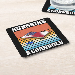 Posavasos Cuadrado De Papel Sunshine And Cornhole Game Hobby Retro Gift Funny