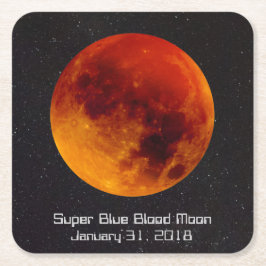 Posavasos Cuadrado De Papel Super Blue Blood Moon 2018