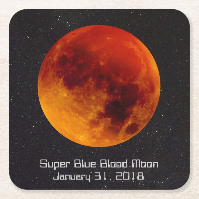 Posavasos Cuadrado De Papel Super Blue Blood Moon 2018 (Anverso)