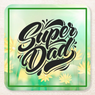 Posavasos Cuadrado De Papel Super Dad Hero Tipografía Diseño-67888