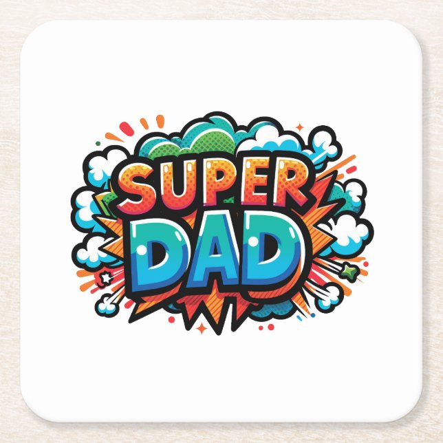 Posavasos Cuadrado De Papel Super Papá (Anverso)