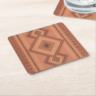 Posavasos Cuadrado De Papel Superficie Cálida de Terracota con Patrón Tribal M