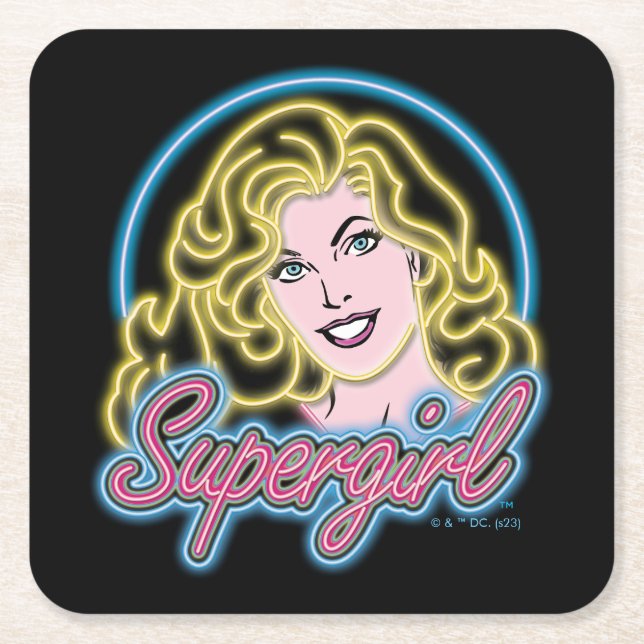 Posavasos Cuadrado De Papel Supergirl Retro Neon Lights Graphic (Anverso)