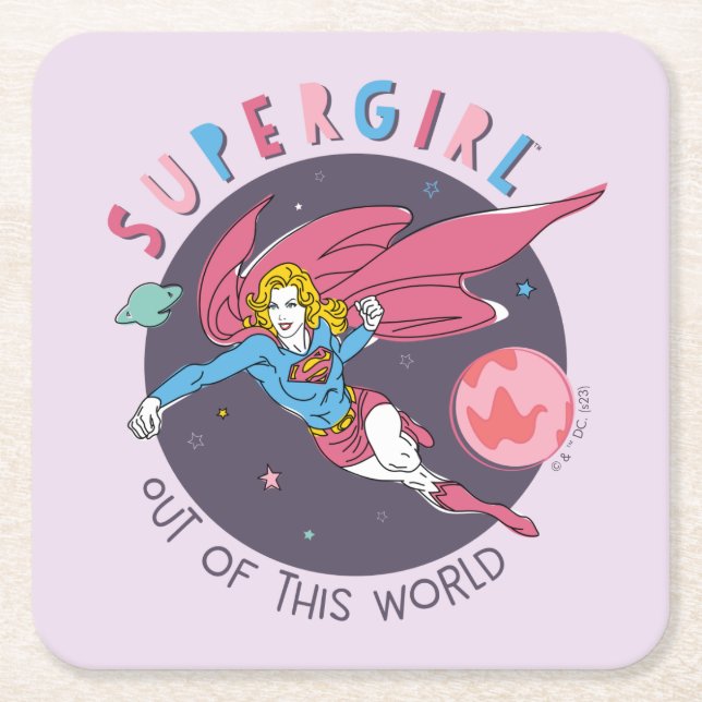 Posavasos Cuadrado De Papel Supergirl Volando hacia arriba Ilustracion (Anverso)