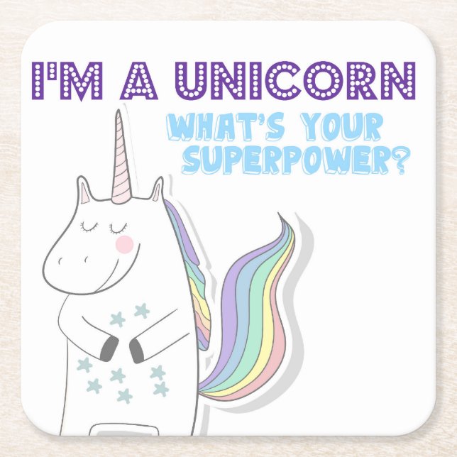 Posavasos Cuadrado De Papel Superpotencia de Unicorn (Anverso)