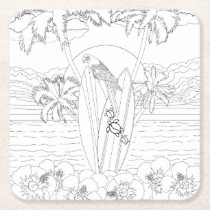 Posavasos Cuadrado De Papel Surfboards Beach Papel de color para adultos