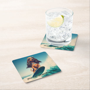 Posavasos Cuadrado De Papel Surfing Dachshund Bebe Coasters