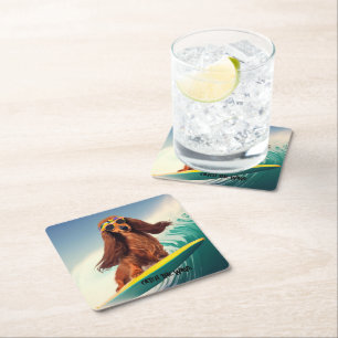 Posavasos Cuadrado De Papel Surfing Dachshund Bebe Coasters