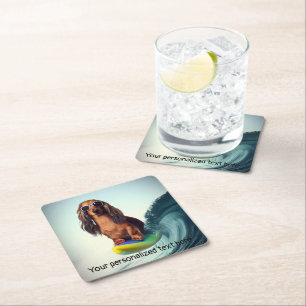 Posavasos Cuadrado De Papel Surfing Dachshund Bebe Coasters
