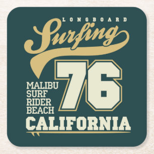 Posavasos Cuadrado De Papel Surfing de Longboard California 76