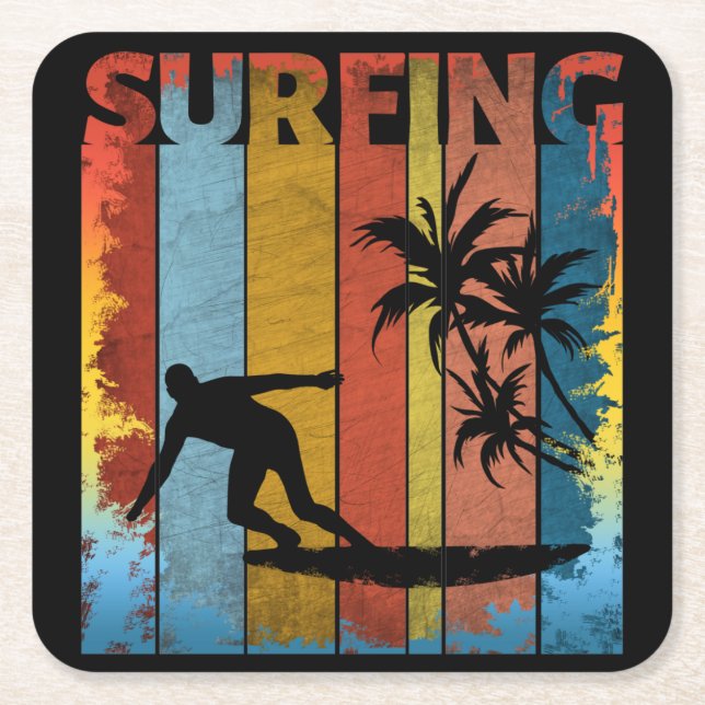 POSAVASOS CUADRADO DE PAPEL SURFING VERANO PLAYA SURFERO (Anverso)