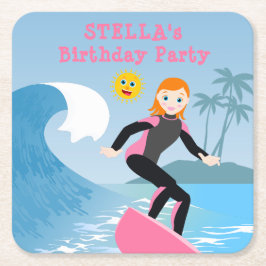 Posavasos Cuadrado De Papel Surf's up Girly Birthday Party