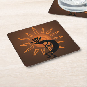 Posavasos Cuadrado De Papel Suroeste de Kokopelli Sun Casas Rusticas