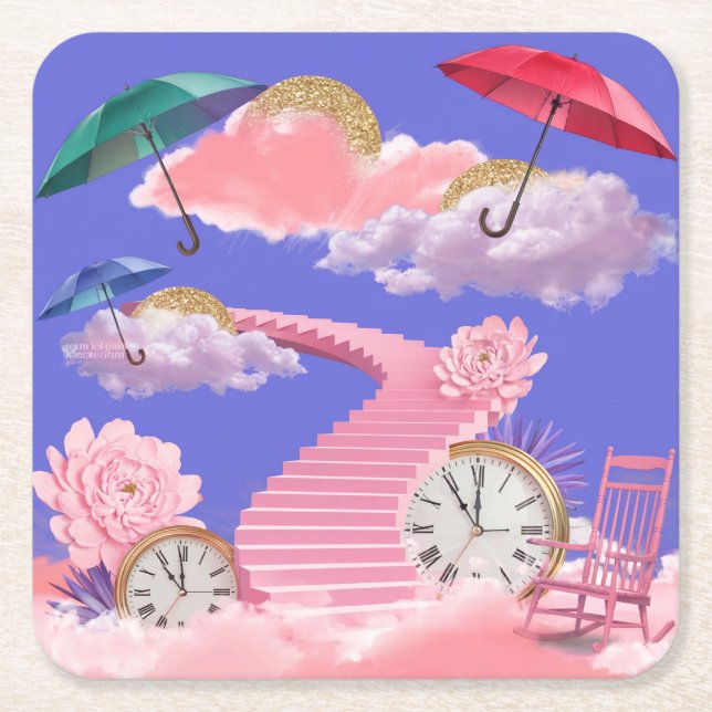 Posavasos Cuadrado De Papel Surreal Dreamsky Landscape Coaster Set (Anverso)