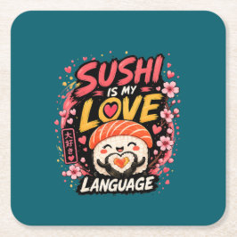 Posavasos Cuadrado De Papel Sushi Es Mi Lenguaje del Amor –Sushi Kawaii Adorab