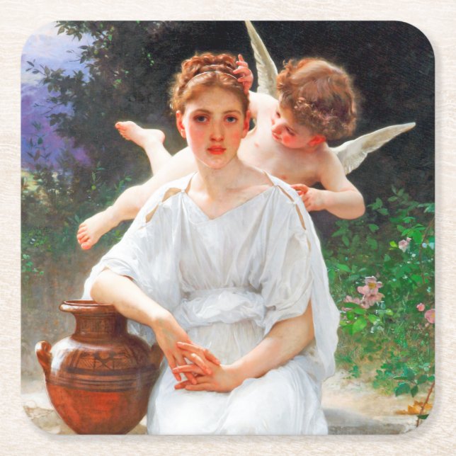 Posavasos Cuadrado De Papel Susurros de amor, Bouguereau (Anverso)
