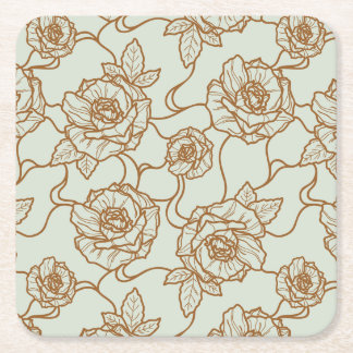 Posavasos Cuadrado De Papel Susurros de patrón floral de línea elegante y Rosa
