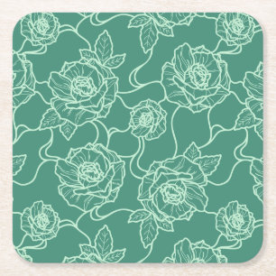 Posavasos Cuadrado De Papel Susurros de patrón floral de línea elegante y Rosa