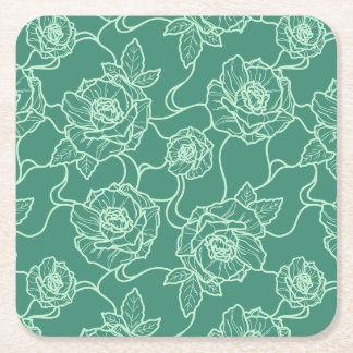 Posavasos Cuadrado De Papel Susurros de patrón floral de línea elegante y Rosa