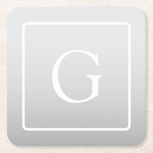 Posavasos Cuadrado De Papel Sutil Monograma de Apellido con Gradiente Gris Cla