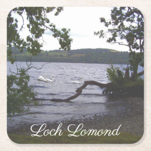 Posavasos Cuadrado De Papel Swans en Loch Lomond