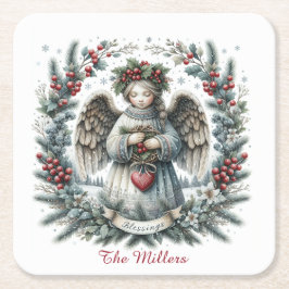 Posavasos Cuadrado De Papel Sweet Christmas Angel Personalize Name Set of 6 