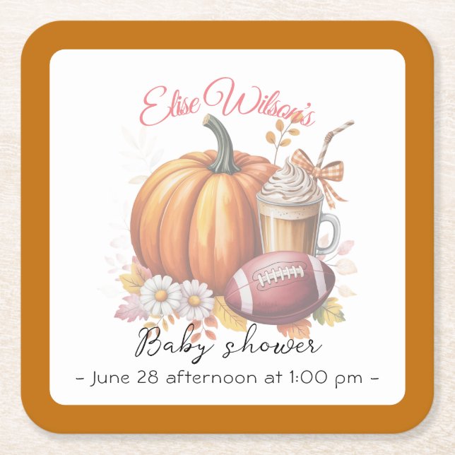 Posavasos Cuadrado De Papel Sweet little pumpkin is on the way (Anverso)