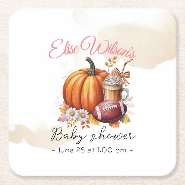 Posavasos Cuadrado De Papel Sweet little pumpkin is on the way (Anverso)