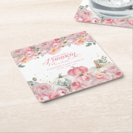 Posavasos Cuadrado De Papel Sweet Little Pumpkin Pink Floral Fall Baby Shower 