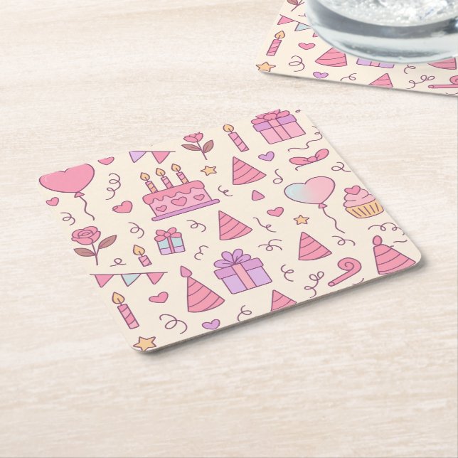 Posavasos Cuadrado De Papel Sweet Princess Party Celebration Pattern (En perspectiva)