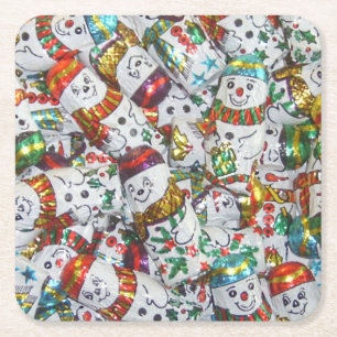 Posavasos Cuadrado De Papel Sweet Snowmen conjunto de montaña