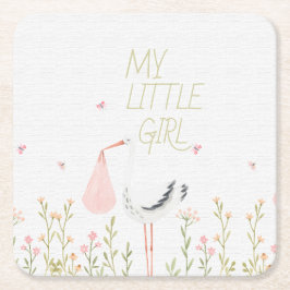 Posavasos Cuadrado De Papel Sweet Watercolor Stork - "My Little Girl" Baby 