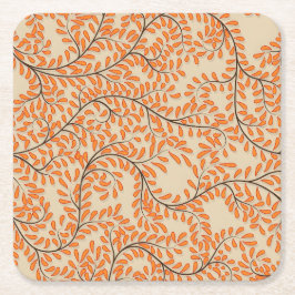 Posavasos Cuadrado De Papel Swirling Orange Leaves on Beige Background