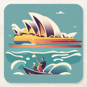 Posavasos Cuadrado De Papel Sydney Opera House Australia pintura recuerdo