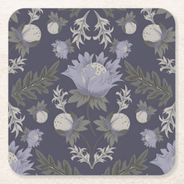 Posavasos Cuadrado De Papel Symmetrical dark purple floral pattern