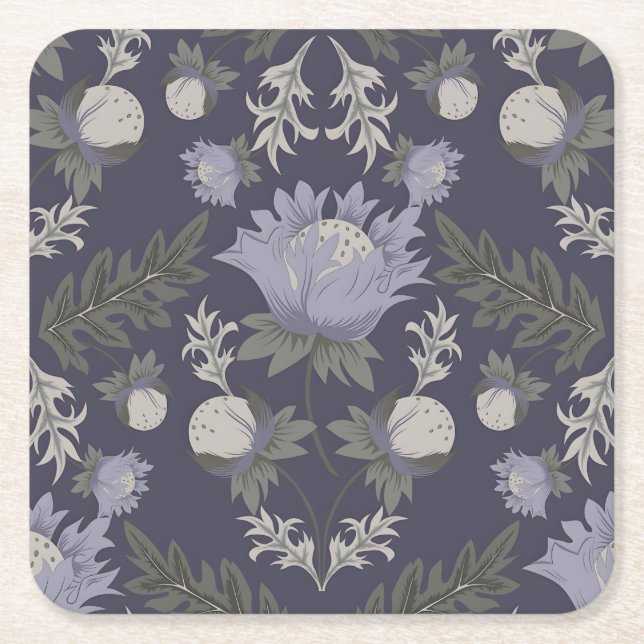 Posavasos Cuadrado De Papel Symmetrical dark purple floral pattern (Anverso)