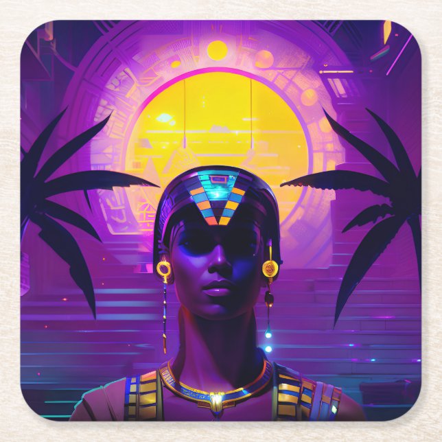Posavasos Cuadrado De Papel Synthwave Pharaoh (Anverso)