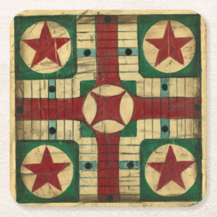 Posavasos Cuadrado De Papel Tablero antiguo del juego de Parcheesi de Ethan