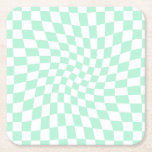Posavasos Cuadrado De Papel Tablero de ajedrez retro pastelero de tinta verde<br><div class="desc">Perfecto diseño a cuadros. Chequeras modernas y retorcidas. Este bonito diseño retro psicodélico te lleva a la maravillosa tierra. Los cheques retorcidos en colores pastel. Giro y remolque,  torneado,  patrón a cuadros</div>