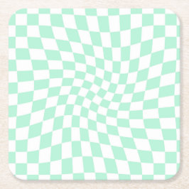 Posavasos Cuadrado De Papel Tablero de ajedrez retro pastelero de tinta verde