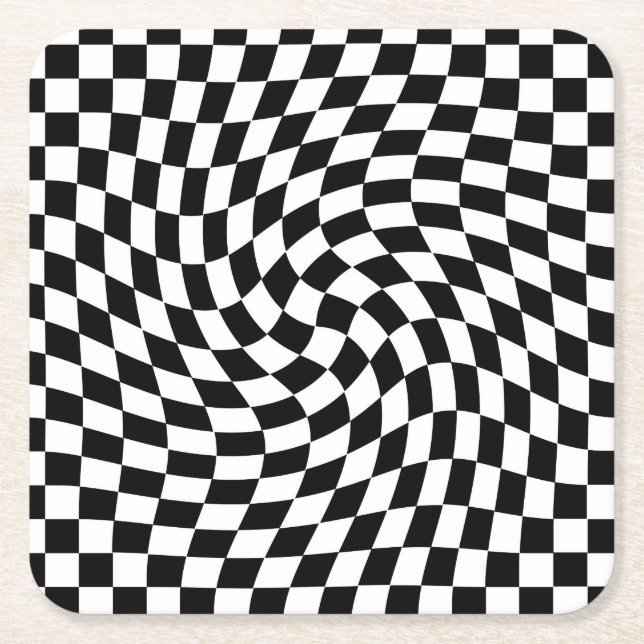 Posavasos Cuadrado De Papel Tablero de cheques con alambre de blanco y negro (Anverso)